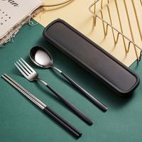艾逸瑶选 CJ-21021 蒂尔堡餐具三件套 材质：优质不锈钢（单位：套）黑银色 1个勺子+1个叉子+1双筷子 包装随机