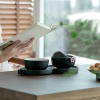 万仟堂 快客杯旅行便携茶具黑铁釉三件套装（ 1茶壶1茶杯1包装） 120*120*129mm(单位：套）黑色