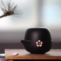 万仟堂 快客杯旅行便携茶具黑铁釉三件套装（ 1茶壶1茶杯1包装） 120*120*129mm(单位：套）黑色