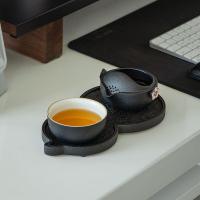 万仟堂 快客杯旅行便携茶具黑铁釉三件套装（ 1茶壶1茶杯1包装） 120*120*129mm(单位：套）黑色