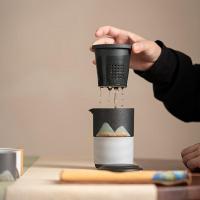 苏氏陶瓷（SUSHI CERAMICS）千里江山手绘釉画彩 手抓壶茶具套装 4件套礼盒装（手抓壶300ml+品茗杯60ml*3个）（单位：盒）