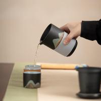 苏氏陶瓷（SUSHI CERAMICS）千里江山手绘釉画彩 手抓壶茶具套装 4件套礼盒装（手抓壶300ml+品茗杯60ml*3个）（单位：盒）