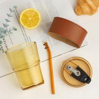 艾逸瑶选 CJ-21080 ins风便携玻璃吸管杯 容量：400ml（单位：个）琥珀色 新老包装随机发货