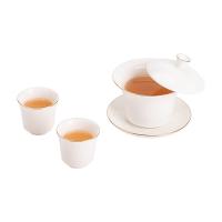 苏氏陶瓷（SUSHI CERAMICS） 悬停马蹄 白瓷功夫茶盖碗小套装 盖碗130ml*1 茶杯40ml*2（单位：套）白色