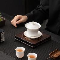 苏氏陶瓷（SUSHI CERAMICS） 悬停马蹄 白瓷功夫茶盖碗小套装 盖碗130ml*1 茶杯40ml*2（单位：套）白色