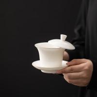 苏氏陶瓷（SUSHI CERAMICS） 悬停马蹄 白瓷功夫茶盖碗小套装 盖碗130ml*1 茶杯40ml*2（单位：套）白色