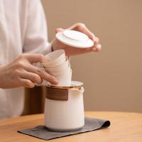 苏氏陶瓷（SUSHI CERAMICS） 描金羊脂玉瓷 手抓壶快客杯旅行包茶具套装 手抓壶320ml*1 品茗杯40ml*4 便携包*1 清洁布*1（单位：套）白色