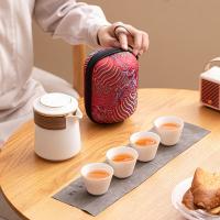 苏氏陶瓷（SUSHI CERAMICS） 描金羊脂玉瓷 手抓壶快客杯旅行包茶具套装 手抓壶320ml*1 品茗杯40ml*4 便携包*1 清洁布*1（单位：套）白色