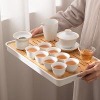 苏氏陶瓷（SUSHI CERAMICS） 脂白简约 功夫茶具带干泡茶盘套组 盖碗150ml*1 公道杯170ml*1 主人杯70ml*1 品茗杯50ml*8 茶漏组*1 茶盘*1（单位：套）白色