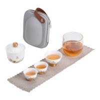 苏氏陶瓷（SUSHI CERAMICS） 海水江涯 旅行便捷茶具 盖碗140ml*1 品茗杯30ml*2 主人杯40ml*1 公道杯280ml*1 便携包*1 清洁布*1（单位：套）