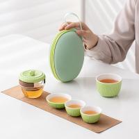 苏氏陶瓷（SUSHI CERAMICS） 苦尽甘来 苦瓜造型旅行快客杯茶具套装 手抓壶140ml*1 主人杯140ml*1 品茗杯40ml*2 品香杯40ml*1 便携包*1 清洁布*1（单位：套）绿色