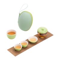 苏氏陶瓷（SUSHI CERAMICS） 苦尽甘来 苦瓜造型旅行快客杯茶具套装 手抓壶140ml*1 主人杯140ml*1 品茗杯40ml*2 品香杯40ml*1 便携包*1 清洁布*1（单位：套）绿色