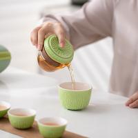 苏氏陶瓷（SUSHI CERAMICS） 苦尽甘来 苦瓜造型旅行快客杯茶具套装 手抓壶140ml*1 主人杯140ml*1 品茗杯40ml*2 品香杯40ml*1 便携包*1 清洁布*1（单位：套）绿色
