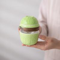 苏氏陶瓷（SUSHI CERAMICS） 苦尽甘来 苦瓜造型旅行快客杯茶具套装 手抓壶140ml*1 主人杯140ml*1 品茗杯40ml*2 品香杯40ml*1 便携包*1 清洁布*1（单位：套）绿色