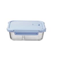 奥美优 AMY3355 高硼硅玻璃饭盒 蓝盖 2隔方形 1050ml （单位：个）