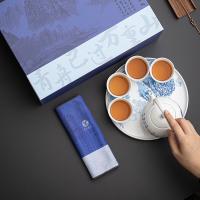 苏氏陶瓷（SUSHI CERAMICS） 仿古国潮青花万重山茶具5件套 提梁壶300ml+干泡盘20cm+品茗杯80ml*4+彩绘双层茶巾28.5cm （单位：套）中国白