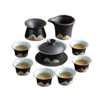 苏氏陶瓷（SUSHI CERAMICS）手绘釉画彩 三才盖碗款功夫茶具套装 9件套礼盒装（盖碗140ml+茶海170ml+过滤组+品茗杯50ml*6个）（单位：盒）