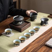 苏氏陶瓷（SUSHI CERAMICS）手绘釉画彩 三才盖碗款功夫茶具套装 9件套礼盒装（盖碗140ml+茶海170ml+过滤组+品茗杯50ml*6个）（单位：盒）