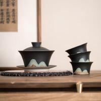 苏氏陶瓷（SUSHI CERAMICS）手绘釉画彩 三才盖碗款功夫茶具套装 9件套礼盒装（盖碗140ml+茶海170ml+过滤组+品茗杯50ml*6个）（单位：盒）