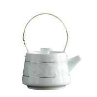 苏氏陶瓷（SUSHI CERAMICS）手绘描金青瓷 提梁功夫茶具套装 9件套（提梁壶180ml+茶海180ml+茶杯55ml*6个+干泡盘）（单位：套）