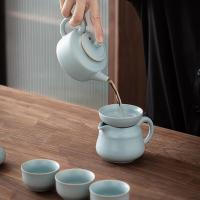 苏氏陶瓷（SUSHI CERAMICS）汝瓷 功夫茶具套装 10头礼盒装（迎宾壶250ml+品茗杯80ml*6个+公道杯250ml+茶漏组）（单位：盒）