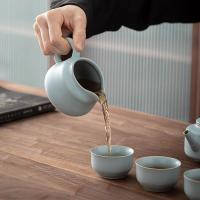 苏氏陶瓷（SUSHI CERAMICS）汝瓷 功夫茶具套装 10头礼盒装（迎宾壶250ml+品茗杯80ml*6个+公道杯250ml+茶漏组）（单位：盒）