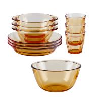 艾逸瑶选 CJ-21135 铂萃系列高硼硅玻璃餐具 10件套（单位：套）琥珀色 双耳碗*3+盘子*3+九棱杯*3+多用碗*1 包装随机