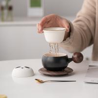 苏氏陶瓷（SUSHI CERAMICS）熊猫茶水分离办公茶格杯咖啡杯 容量180ml（单位：个）黑