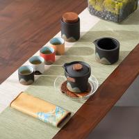 苏氏陶瓷（SUSHI CERAMICS）千里江山四色杯清风壶茶具套装8件套 清风壶180ml+公道杯220ml+茶杯60ml*4+茶叶罐230ml+茶巾（单位：套）