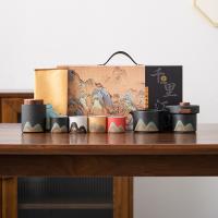 苏氏陶瓷（SUSHI CERAMICS）千里江山四色杯清风壶茶具套装8件套 清风壶180ml+公道杯220ml+茶杯60ml*4+茶叶罐230ml+茶巾（单位：套）