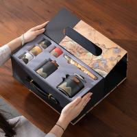 苏氏陶瓷（SUSHI CERAMICS）千里江山四色杯清风壶茶具套装8件套 清风壶180ml+公道杯220ml+茶杯60ml*4+茶叶罐230ml+茶巾（单位：套）
