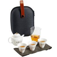 苏氏陶瓷（SUSHI CERAMICS） J0239 中国白旅行茶具套装羊脂玉便携式功夫茶具 茶壶250ml，茶海210ml，茶杯85ml*6，过滤7.8*6.5cm，花插4.6*6.4cm (单位:套)