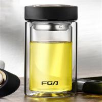 富光（FUGUANG） 304杯子泡茶杯 双层玻璃杯 400ml 黑色（单位：个）