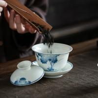 苏氏陶瓷（SUSHI CERAMICS）手绘荷韵茶具组 盖碗*1茶杯*2（单位：套）