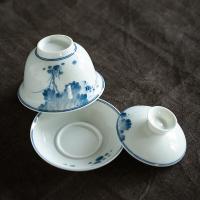苏氏陶瓷（SUSHI CERAMICS）手绘荷韵茶具组 盖碗*1茶杯*2（单位：套）
