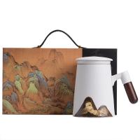 苏氏陶瓷（SUSHI CERAMICS）手绘釉画彩千里江山茶隔杯陶瓷过滤内胆水杯容量460ml（单位：个）白