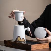 苏氏陶瓷（SUSHI CERAMICS）手绘釉画彩千里江山茶隔杯陶瓷过滤内胆水杯容量460ml（单位：个）白