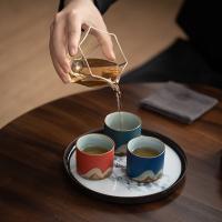 苏氏陶瓷（SUSHI CERAMICS） 手绘山水画三色 红绿蓝三色品茗杯 三件套 混色（单位：套）茶杯50ml*3