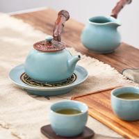 八方礼 BFL2021-5 江山如画（侧把） 功夫茶具 茶壶*1，茶海*1，茶杯*6，壶承*1，茶漏*1，茶托*1 （单位:套） 梅子青