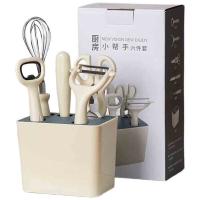斯弥儿 SMR-02DJ 厨房小工具 6件套 白色（单位：套）收纳槽*1、厨房剪刀*1、水果刀*1、削皮器*1、开瓶器*1、手动打蛋器*1