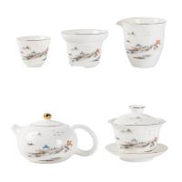 金镶玉 山水描金 白瓷西施茶具套装 茶壶*1+盖碗*1+公杯*1+茶漏*1+茶杯*8+礼盒*1 (单位: 套) 礼盒装