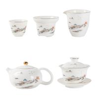 金镶玉 山水描金 白瓷西施茶具套装 茶壶*1+盖碗*1+公杯*1+茶漏*1+茶杯*8+礼盒*1 (单位: 套) 礼盒装