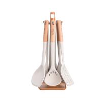 德世朗 DFS-TZ820-7A 沐白硅胶厨具七件套 硅胶铲+硅胶汤勺+硅胶饭勺+硅胶漏勺+硅胶面勺+硅胶煎铲+底座（单位：套） 白色