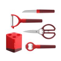 德世朗 CG-DZ301-5A 厨房工具五件套 水果刀+厨房剪+开瓶器+刨刀+刀座 （单位：套） 红色