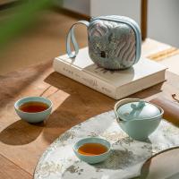 万仟堂 清逸 旅行茶具陶瓷便携式快客杯带包 一壶两杯 茶壶101*101*71mm 容量140cc 大杯79*79*42mm 容量100cc 小杯73*73*29mm 容量70cc 粉青釉 礼盒装 (单位:套)