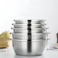 艾逸瑶选 CJ-21108 贝恩多用途不锈钢盆 18CM+20CM+22CM+24CM调料缸+24CM米筛盘 不锈钢色  新旧包装随机发货 (单位:套)