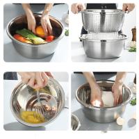 艾逸瑶选 CJ-21108 贝恩多用途不锈钢盆 18CM+20CM+22CM+24CM调料缸+24CM米筛盘 不锈钢色  新旧包装随机发货 (单位:套)