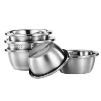 康厨亚（KANGCHUYA） KX5605-5 多用途不锈钢料理盆五件套 18cm实盆+20cm实盆+22cm实盆+24cm漏盆+24cm 不锈钢色 (单位:套)