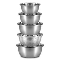 康厨亚（KANGCHUYA） KX5605-5 多用途不锈钢料理盆五件套 18cm实盆+20cm实盆+22cm实盆+24cm漏盆+24cm 不锈钢色 (单位:套)