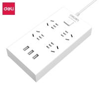 得力（deli） 18282-02 延长线插座 2米 组合孔4位+3USB(带电源适配器) 白色 (单位:个)